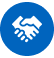 White handshake symbol on blue background